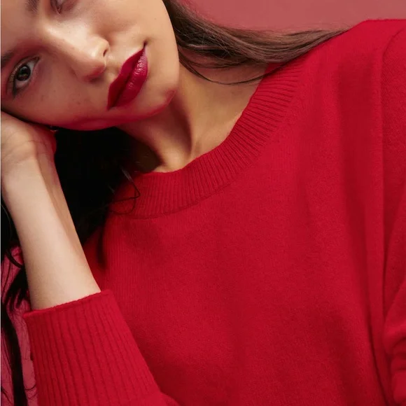 NWT Reformation Dana Cashmere Crew Cherry Red Sweater - Picture 11 of 11